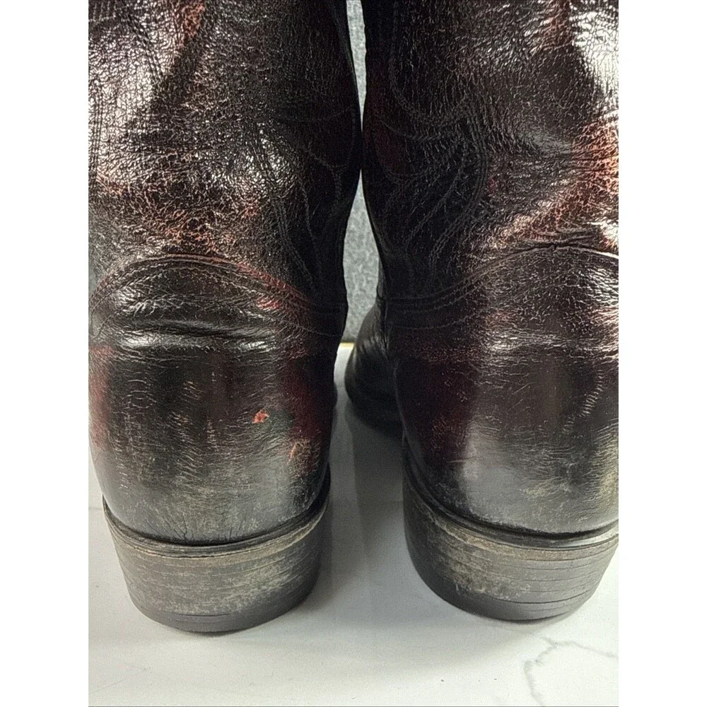 Vintage Dan Post Burgundy Red Black Leather Cowboy Boots 7M Women Western Rodeo